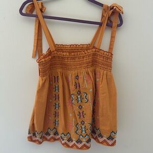 Anthropologie tie shoulder embroidered tank